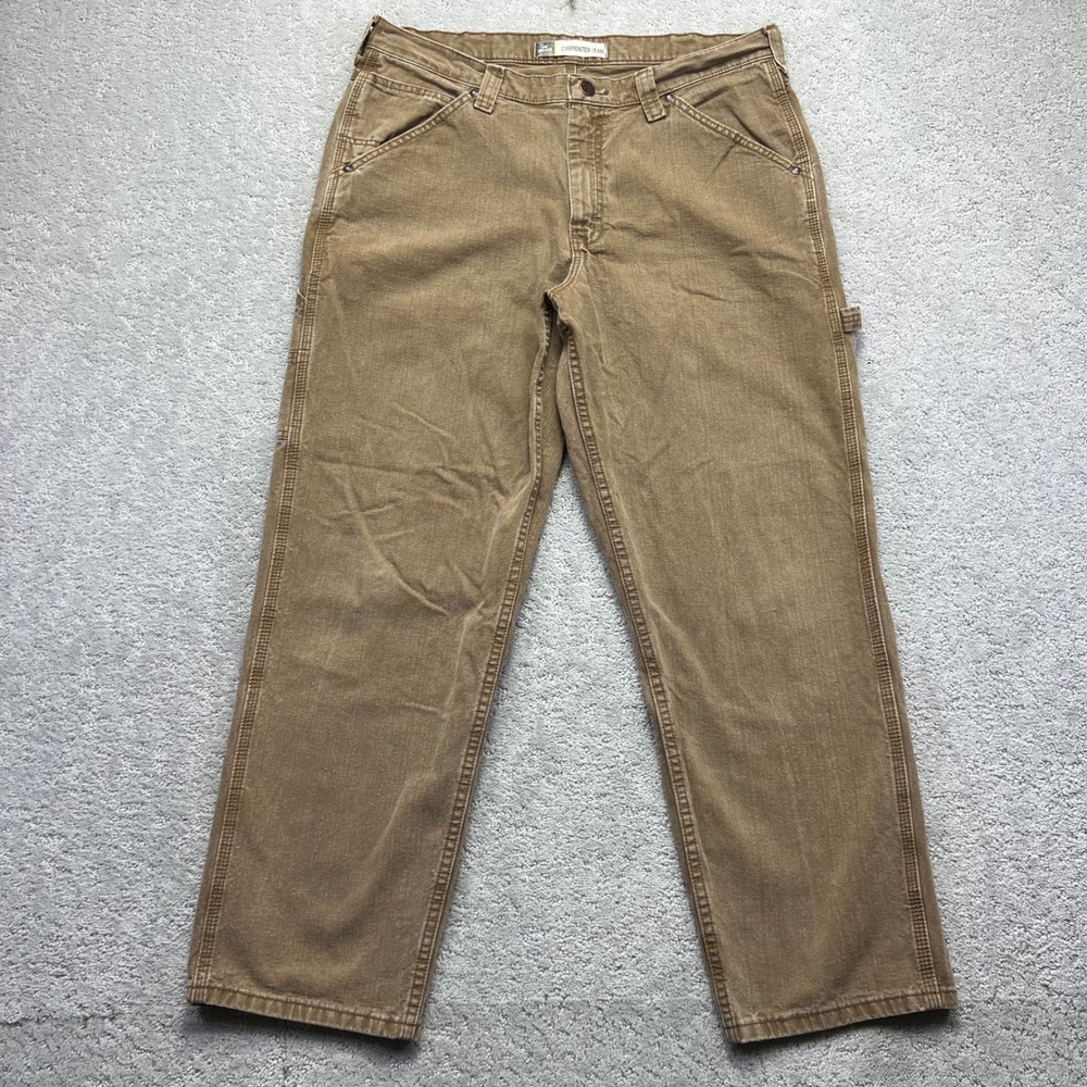VINTAGE Lee Dungarees Carpenter Jeans Mens 36x30 Tan Cotton Canvas Workwear - Picture 2 of 16